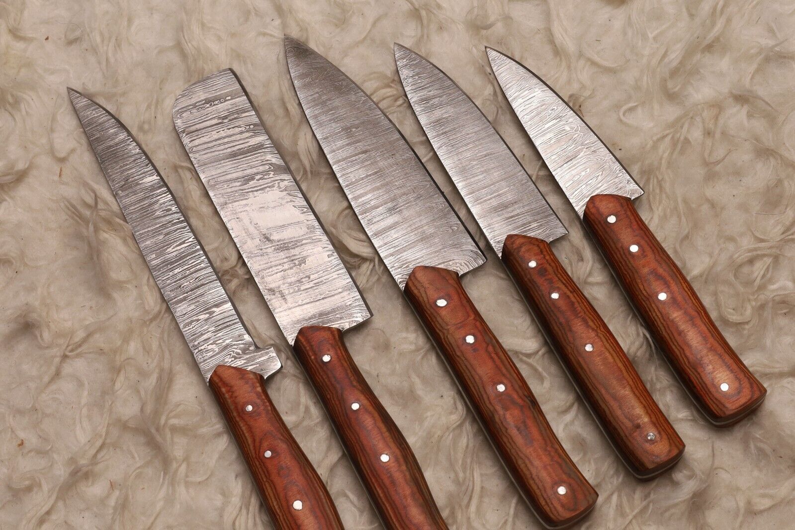 Authentic Handmade Damascus Steel Chef Knives | 5 Pc Professional Set