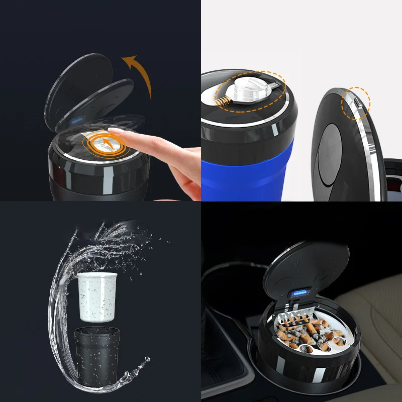 Universal Auto Ashtray, Portable Car LED Ashtray, Smokeless Car Ash Holder Box, Interior Decor Cigarette Holder