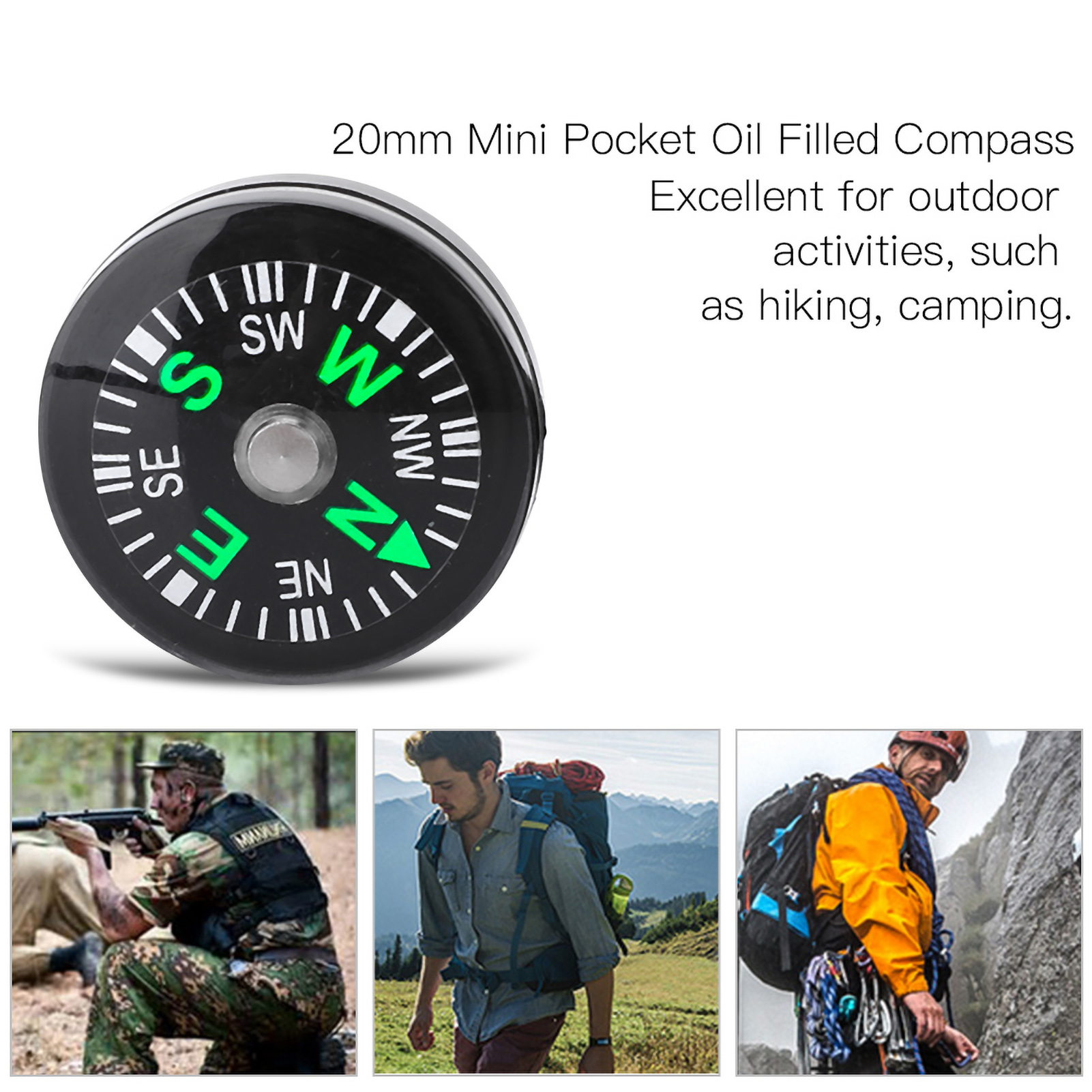 Mini Pocket Compass Set Oil Filled Survival Button Compass for Hiking Camping Kits