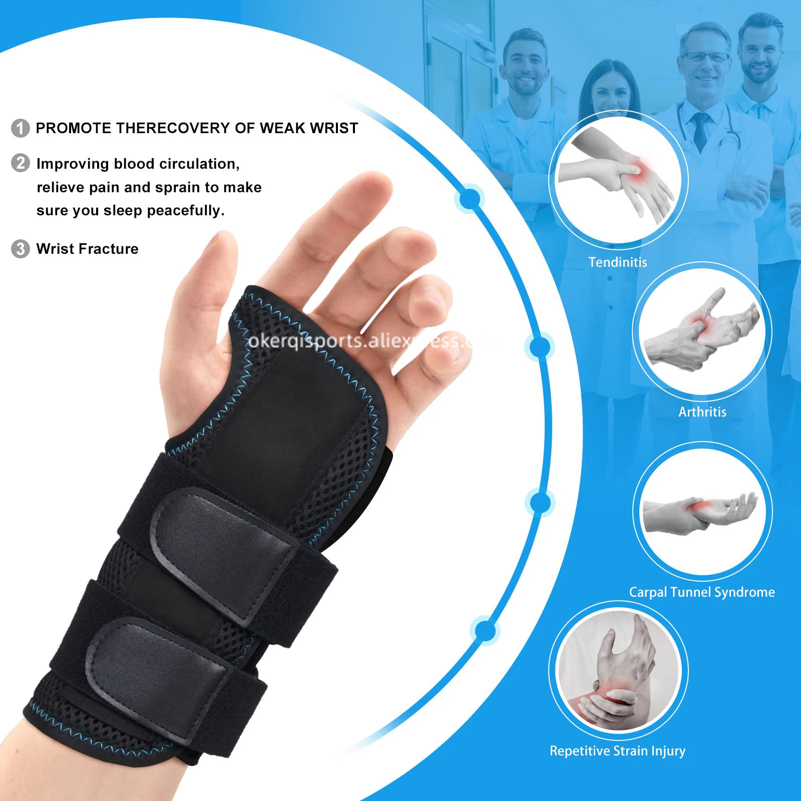 Adjustable Wrist Brace for Carpal Tunnel Relief with Thumb Support