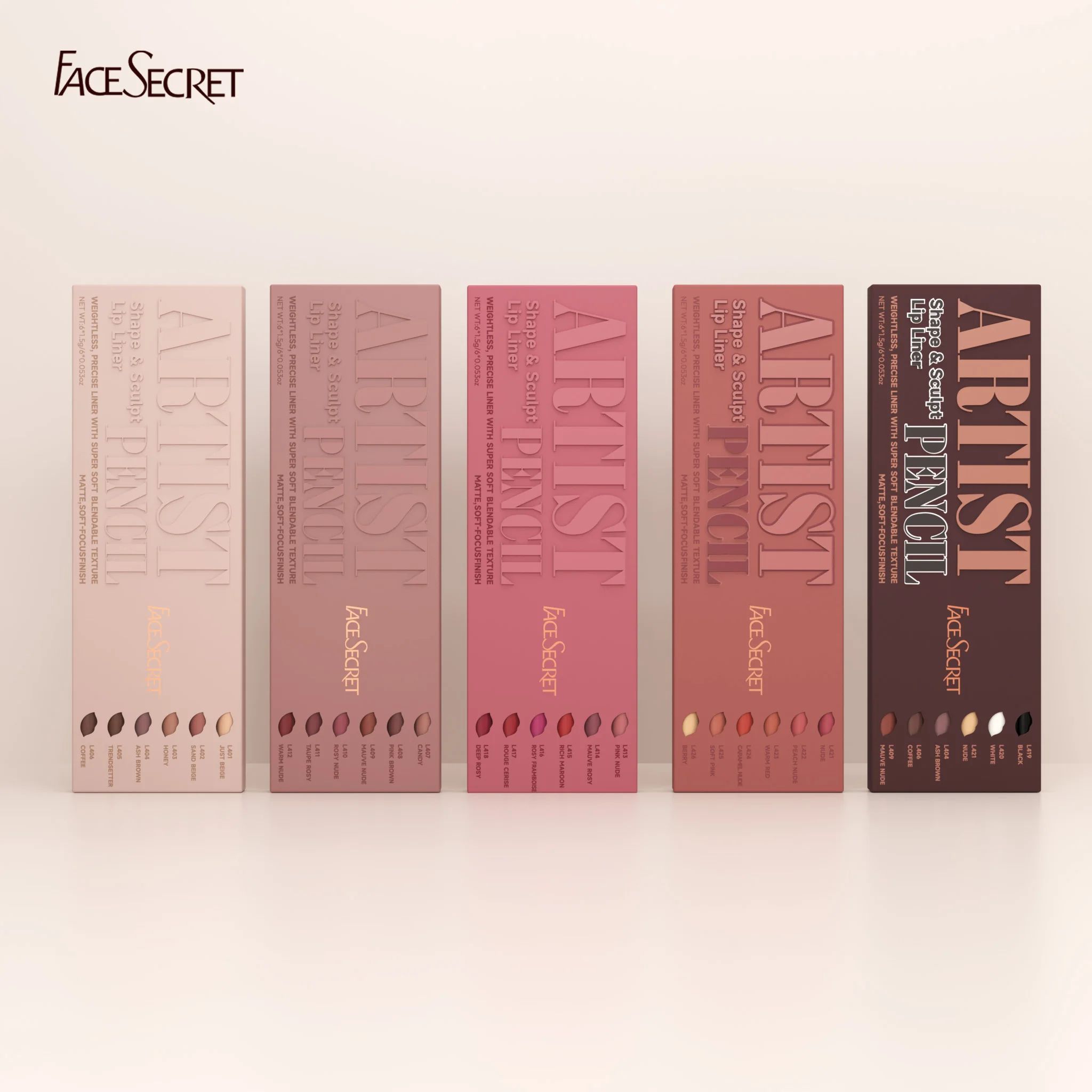 Face Secret Artist Shape Sculpt Lip Liner Pencil Set – Weightless Matte Lip Liner, Precise Smudge-Proof, Soft Blendable