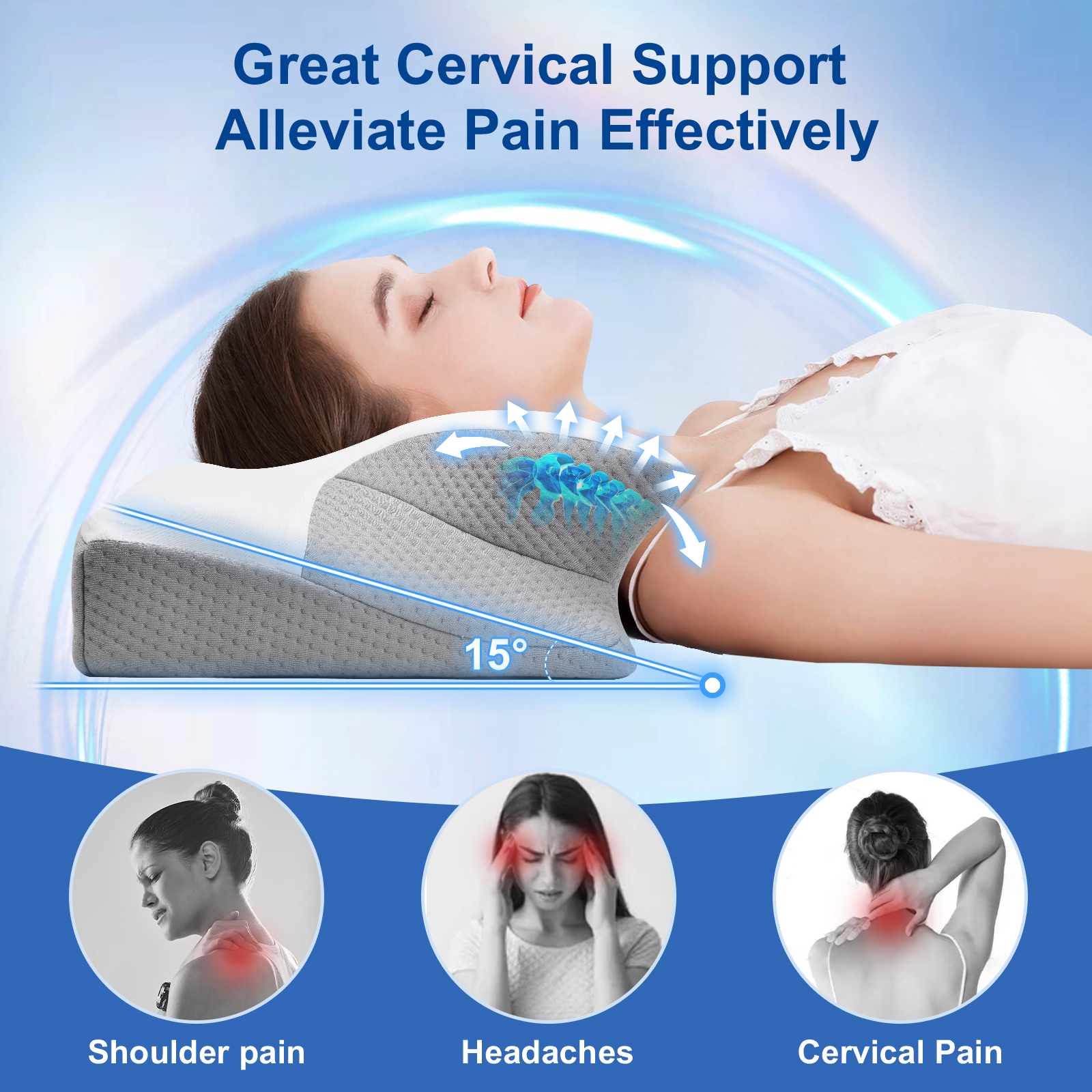 Ergonomic Memory Foam Pillow for Neck and Shoulder Pain Relief, Pulatree Cervical Pillow, Supportive for Back