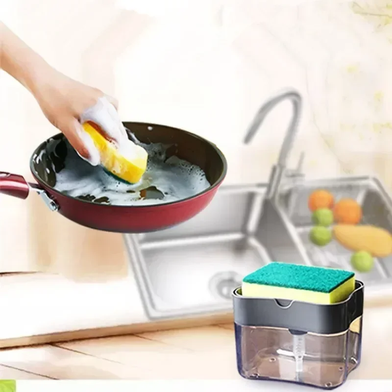 Dish Soap Dispenser with Sponge Holder Liquid Soap Pump for Kitchen Organization