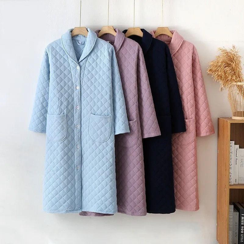 Winter Cotton Padded Dressing Gown Long Sleeve Warm Womens Home Robe