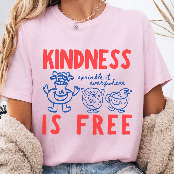 Comfort Colors Kindness Is Free Shirt Funny Sprinkled Doughnut Empathy Tee
