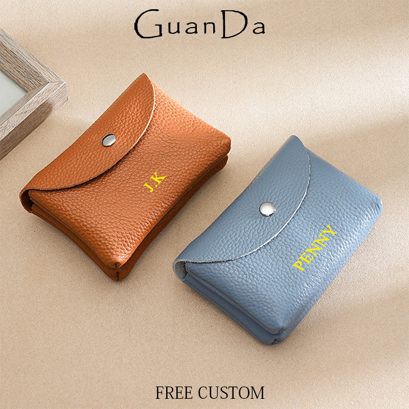 PU Leather Luxury Coin Purse, Business Card Wallet with Zipper, Personalized Initials Holder, Ideal Gift Bag