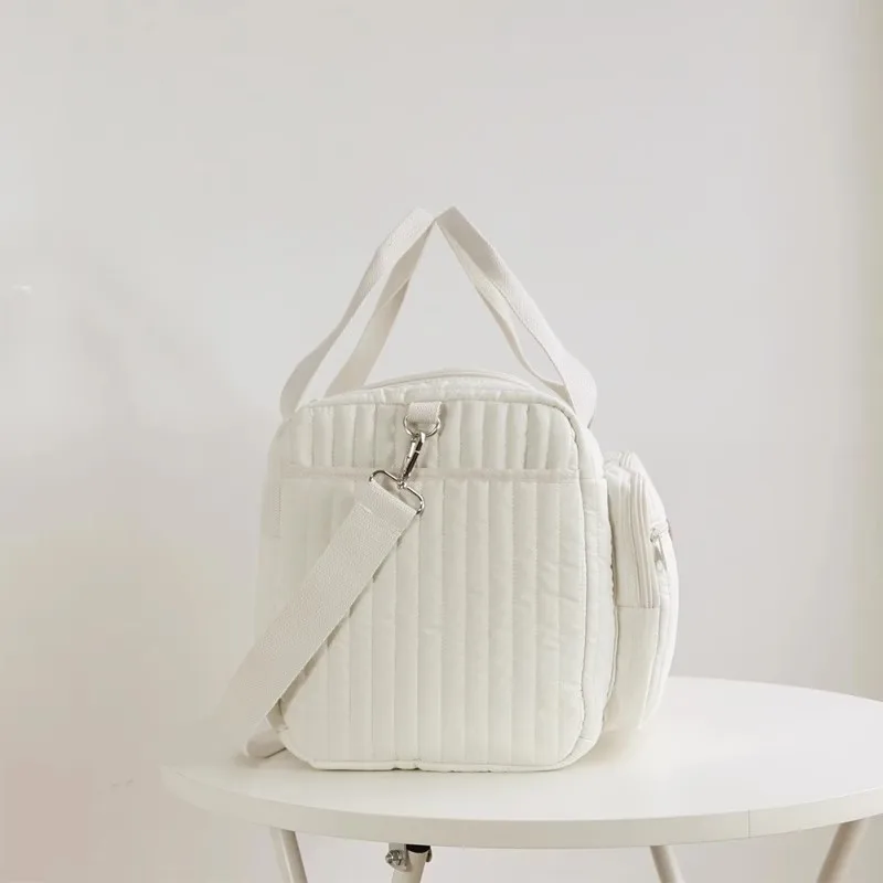 Baby Diaper Bag, Cute Bear Flower Embroidery Pattern, Beige Cotton Fabric Mommy Bag, Zipper Diaper Handbag, New Luggage