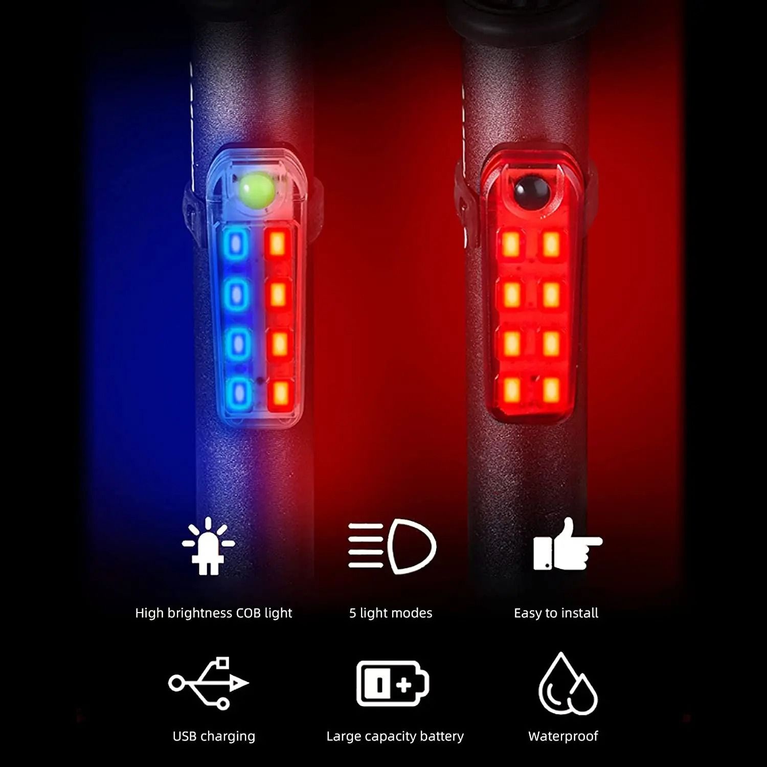 USB Rechargeable Bicycle Rear Safety Tail Light with Red and Blue LED