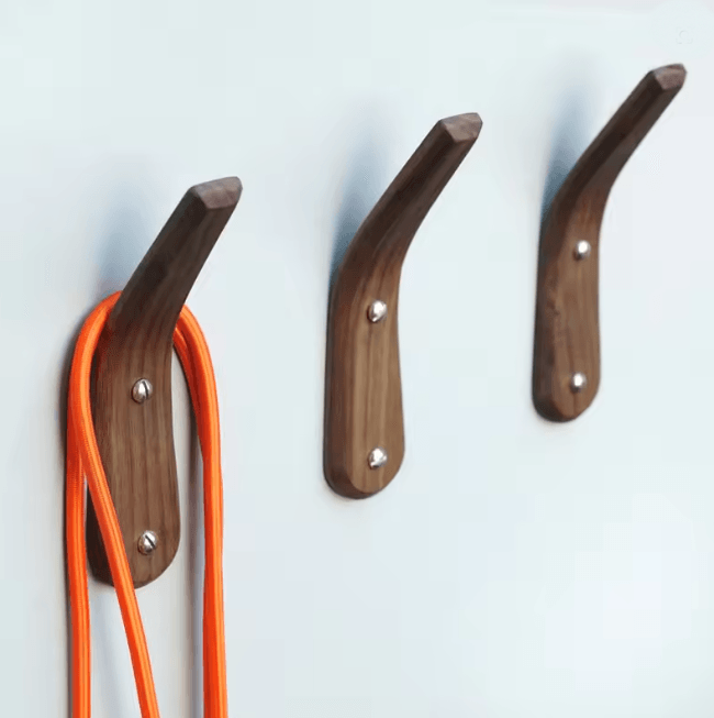 Black Walnut Solid Wood Wall Hook Minimalist Coat and Key Hanger