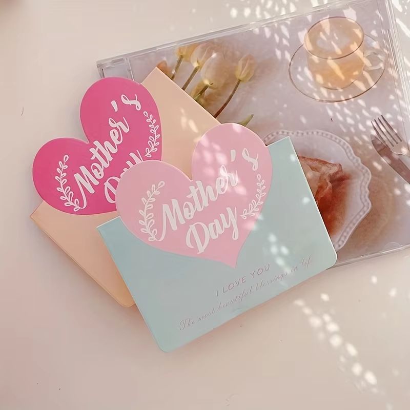 10PCS Greeting Card Set Happy Mother's Day and Heart-Shaped Father's Day Handwritten Blessing Cards