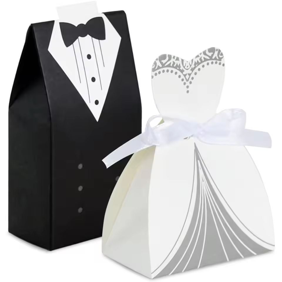 Elegant Bride & Groom Candy Boxes – 50 Piece Wedding Favor Set