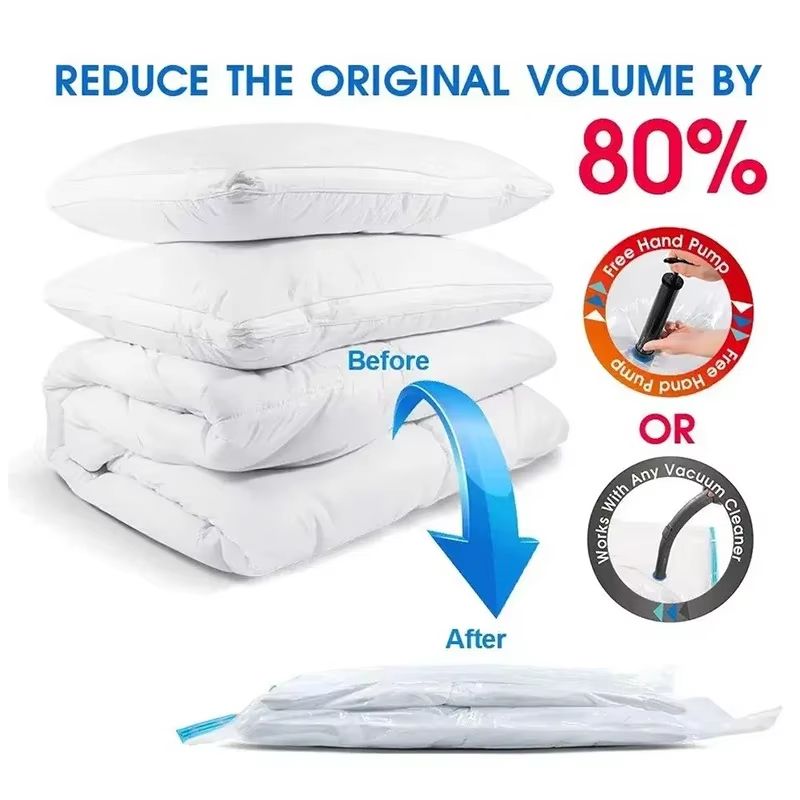 8PCS Vacuum Storage Bags with Pump for Clothes – Large Compression Bags for Travel & Home Storage