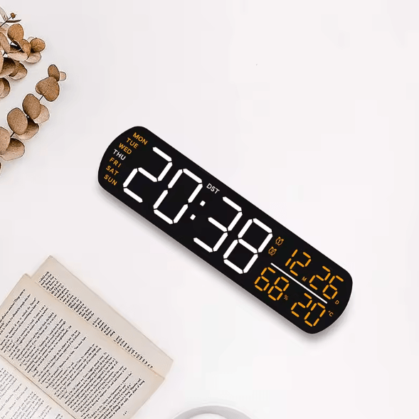 Multifunction LED Digital Alarm Clock – Auto-Dimmable Temperature & Humidity Desk Clock with Dual Alarm & Countdown Time