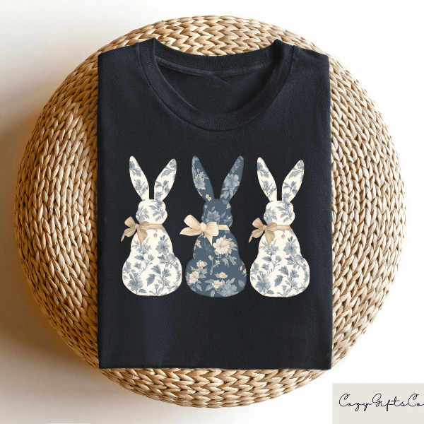 Floral Blue Bunny Shirt Coquette Tee – Cute Easter Bunny Spring Aesthetic Comfort Colors Shirt