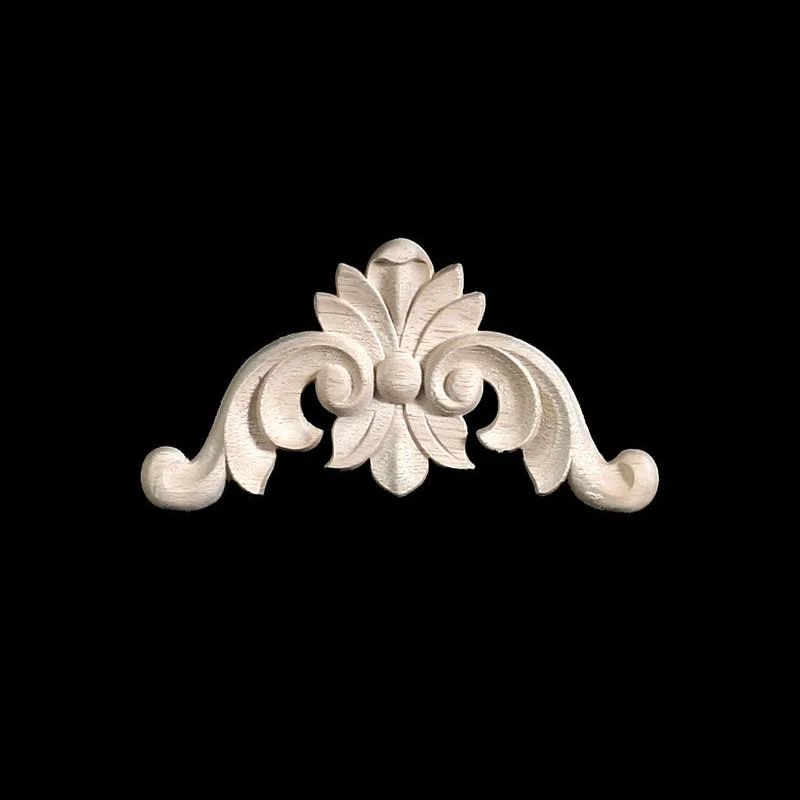 Unpainted Wood Carved Corner Appliques Floral Decorative Onlays for Furniture Upgrade