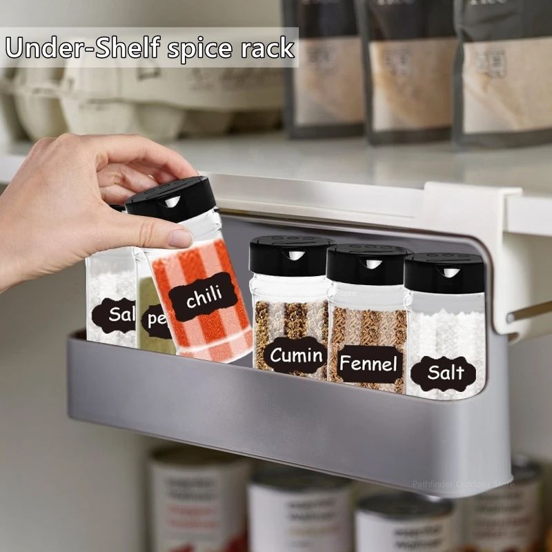 Self-Adhesive Wall-Mounted Spice Rack for Kitchen Storage, Under-Shelf Organizer