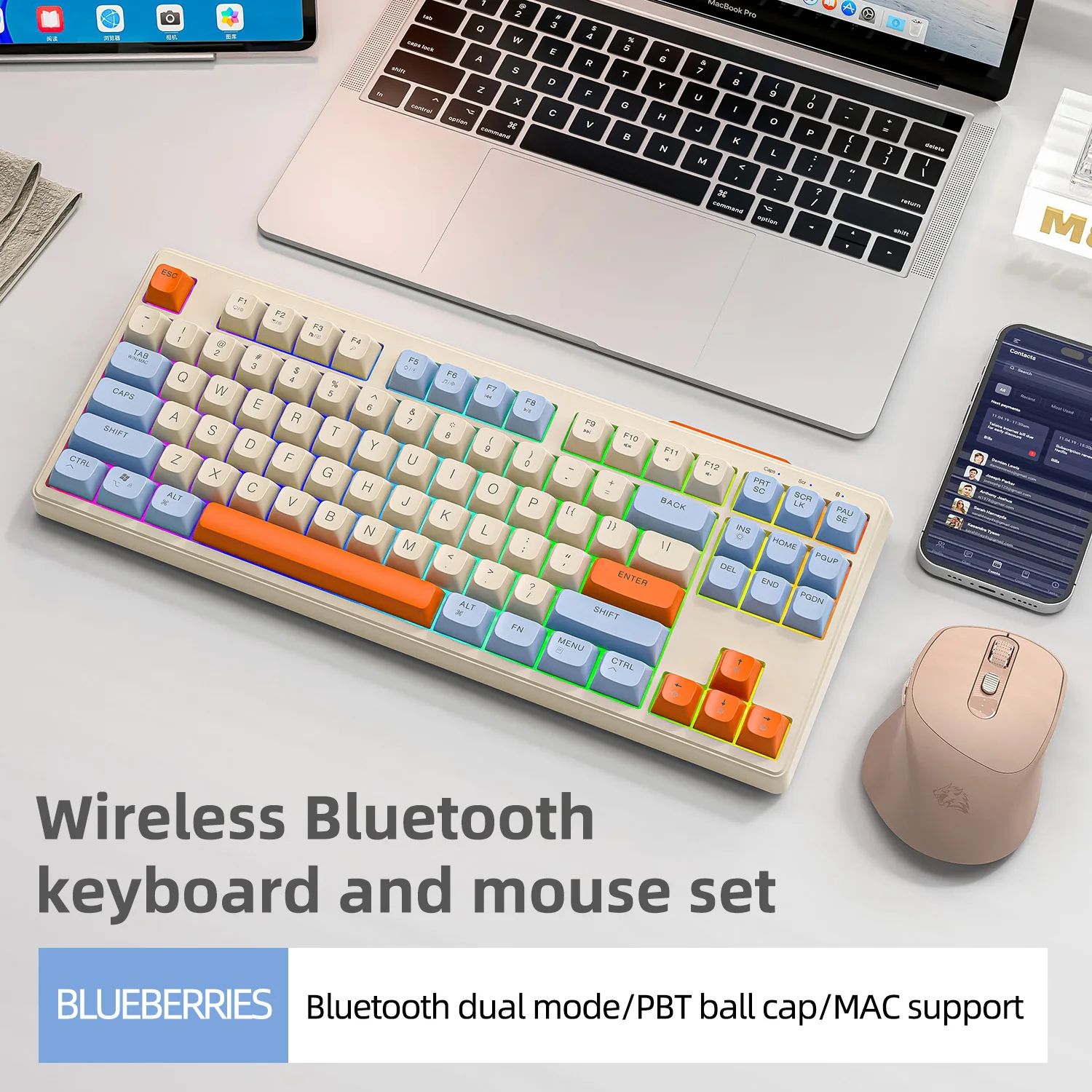Premium 87-Key Dual-Mode Wireless Gaming Keyboard with RGB Backlit Keyboard Lights & Durable PBT Keycaps