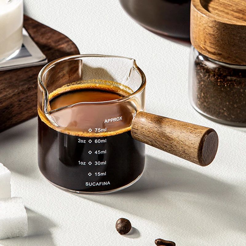 Italian Glass Espresso Cup Set with Measuring Marks Barista Shot Glass & Mini Milk Jug
