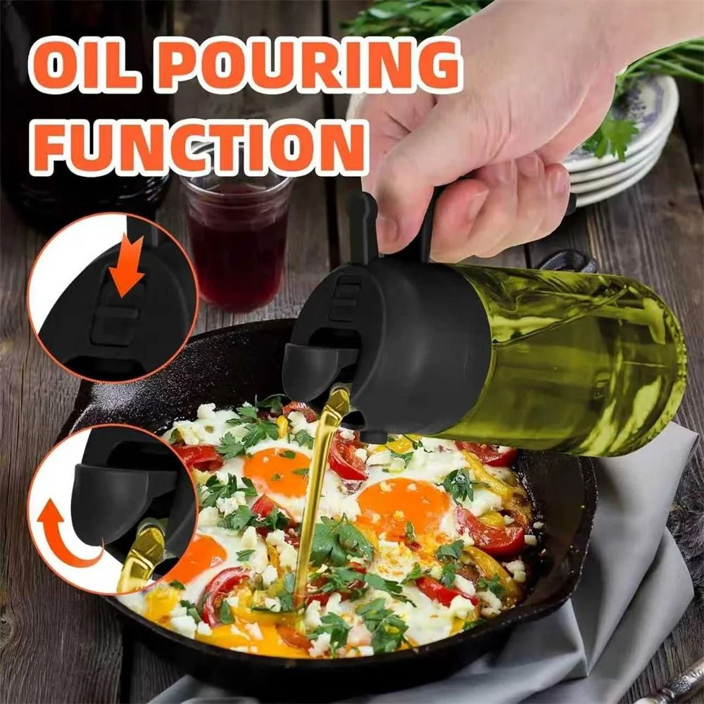 470ml Professional 2-in-1 Oil Sprayer & Dispenser – Thick Glass Olive Oil Bottle with Stickers