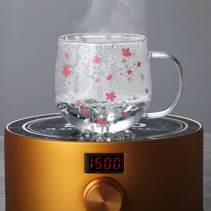 Cherry Blossom Glass Tea Infuser Mug – 300ml Heat-Resistant Borosilicate Glass with Filter and Lid