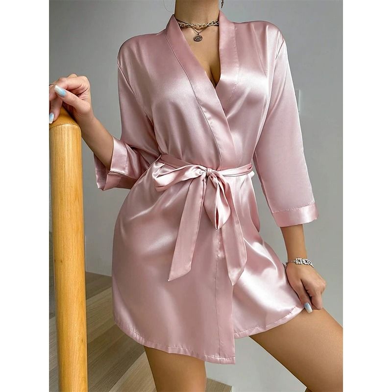 Luxurious Soft Satin Kimono Robe with Comfortable Belted Design