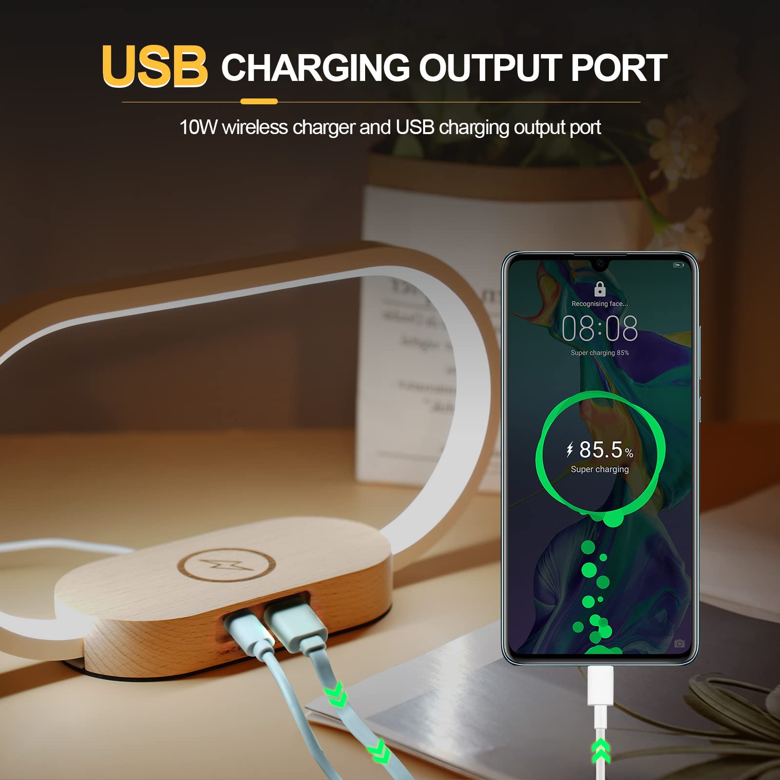 GlowCharge 6-in-1 Wireless Charging Station with LED Desk Lamp & Alarm Clock