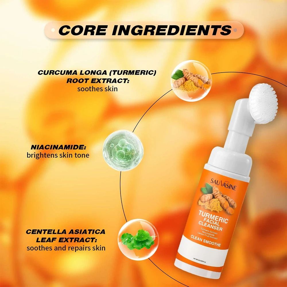 Turmeric Facial Cleanser Brightening Moisturizing Daily Foam with Brush