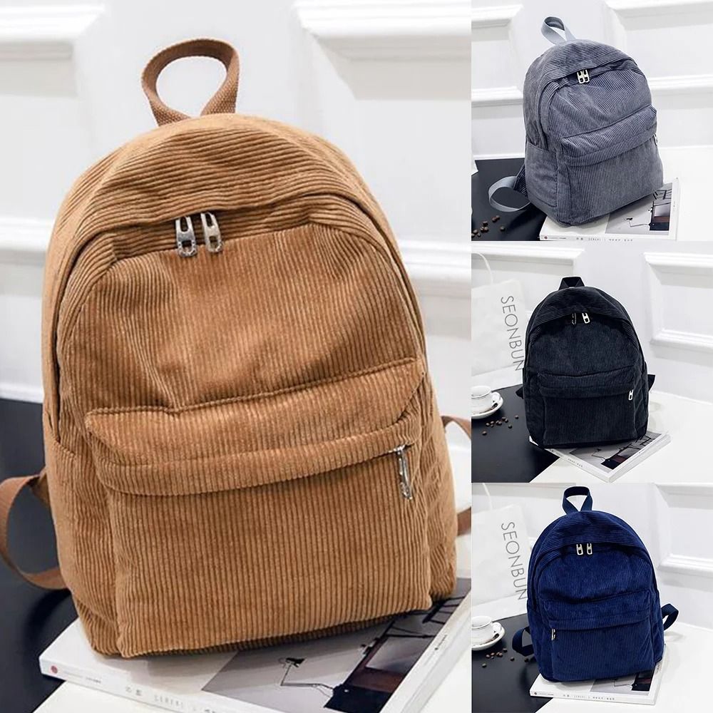 Corduroy Womens Backpack Fashion College School Travel Bag