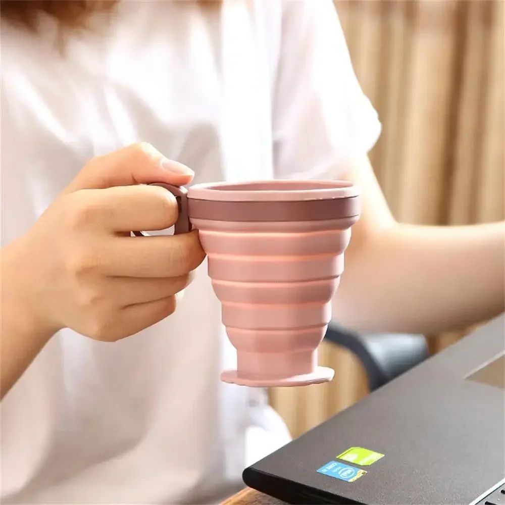 Collapsible Silicone Cup with Lid, Foldable Travel Cup for Coffee, Water & Mouthwash