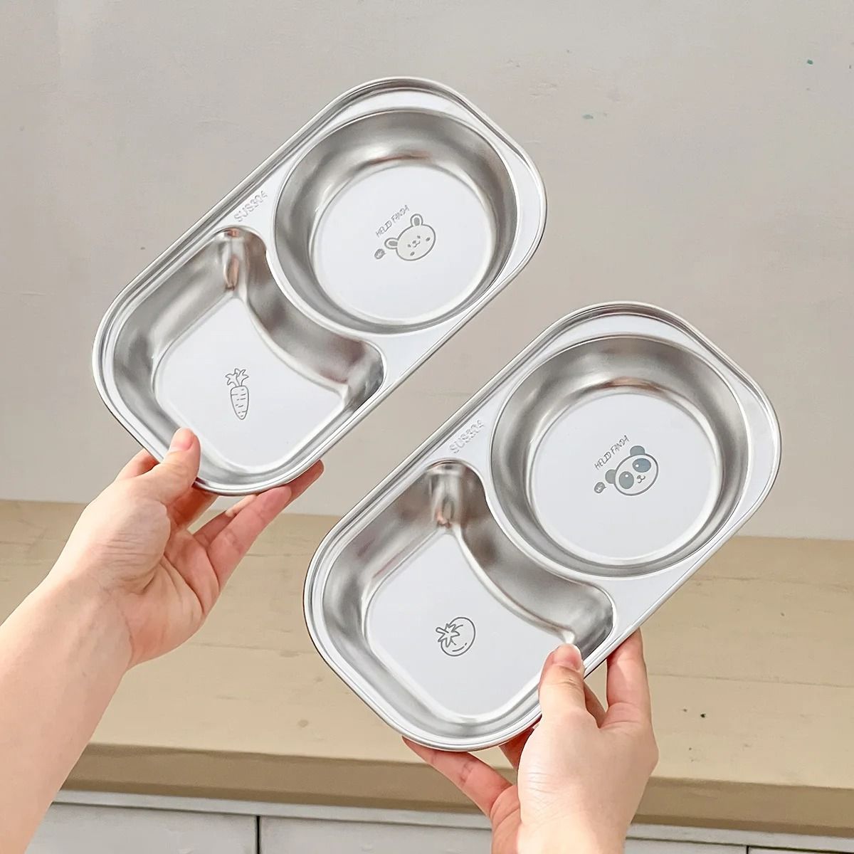 Stainless Steel Divided Salad Plate Stackable Kids Snack Dessert Plate