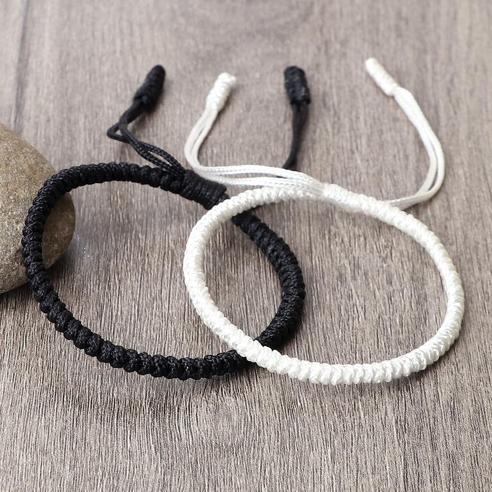 Black and White Bracelets for Couple Adjustable Size Handmade Bracelet, Women Men Lucky Wristband Charm Love Jewelry