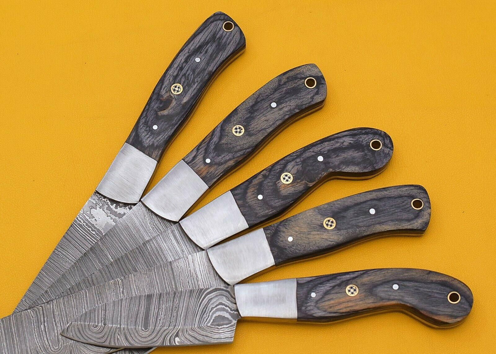 Handmade Damascus Kitchen 5 Chef Knives Set with Pakka Wood Handle