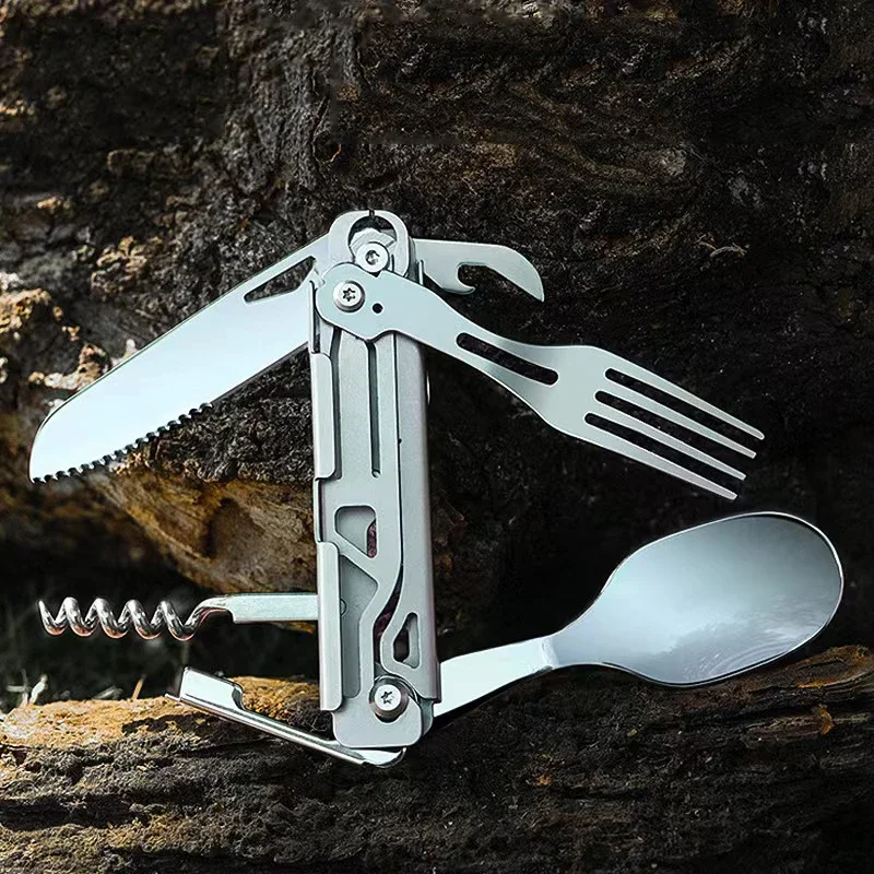 Titanium Camping Utensils Set Portable Folding EDC Camping Cutlery Multi Tool