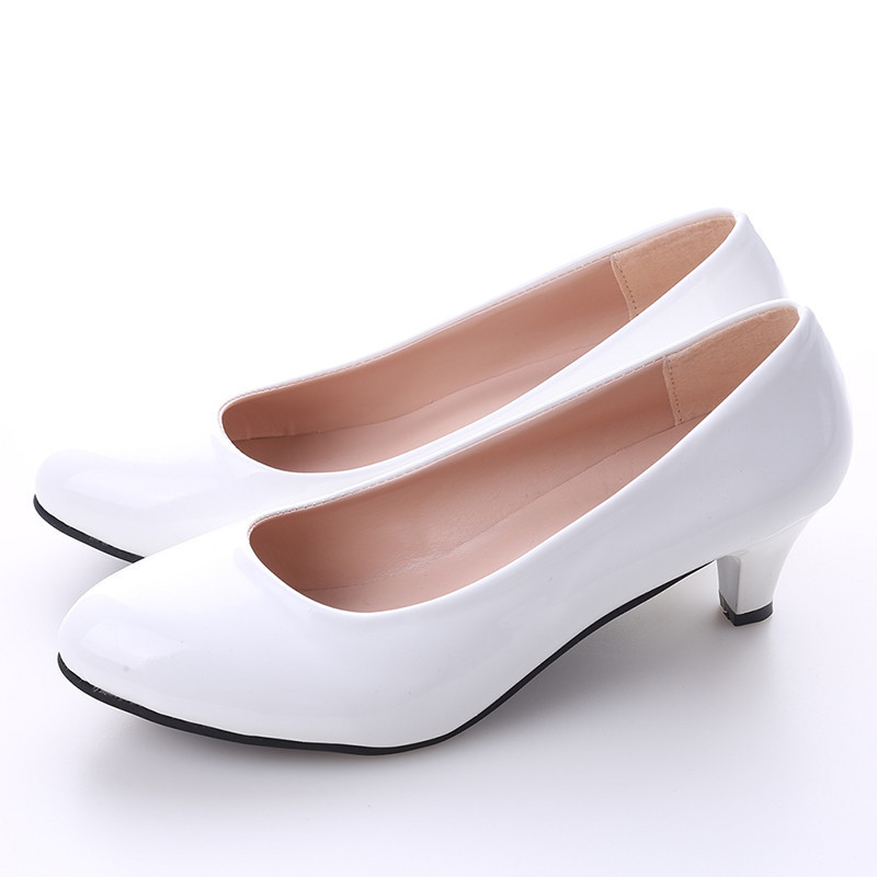 Ladies Pumps Medium Heel, Nude Sexy High Heels Wedding Shoes, Women Office Work White Pumps, Party Shoes for Women