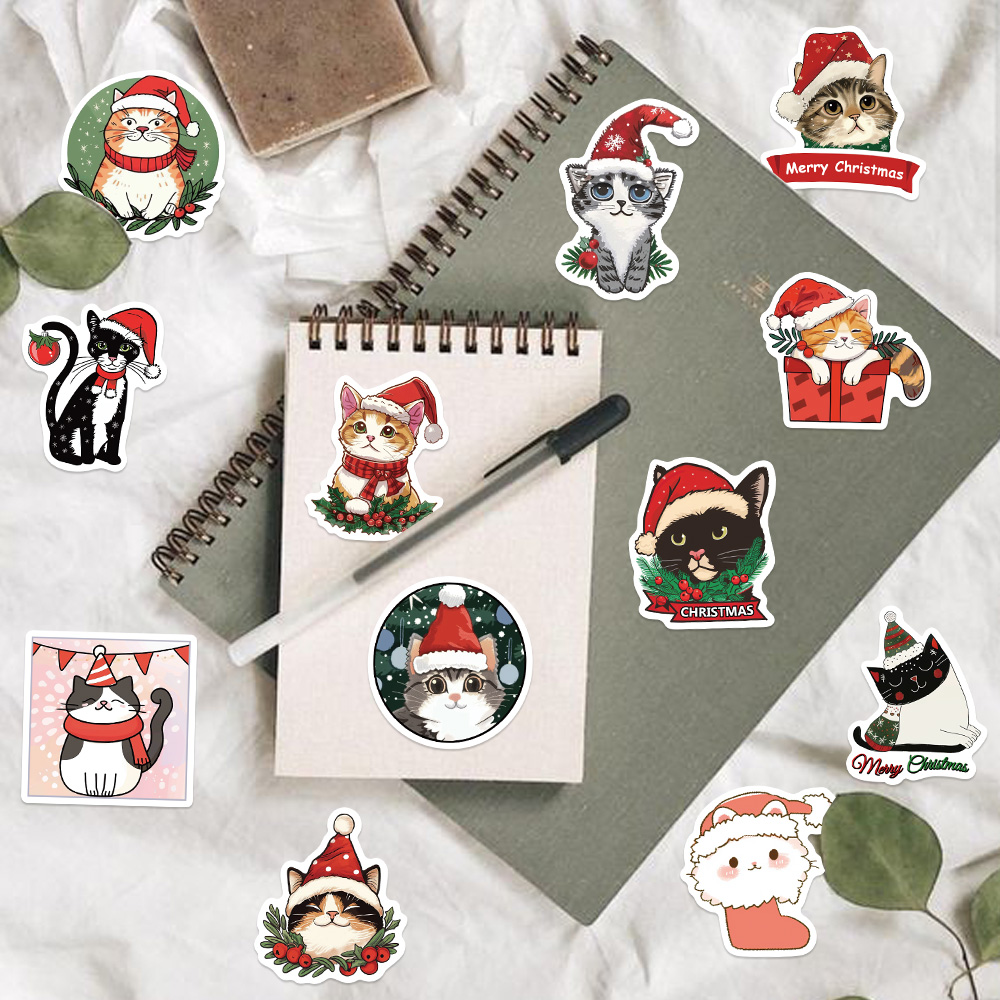 Aesthetic Christmas Cat Stickers Pack for Scrapbook Toy Diary Kids Laptop Graffiti Decoration