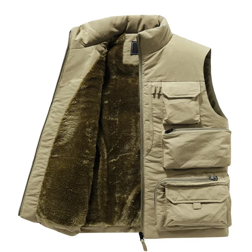 Men's Slim Fit Sleeveless Jacket, Keep Warm Fleece Work Windbreaker, Fashion Winter Vest with Many Pockets