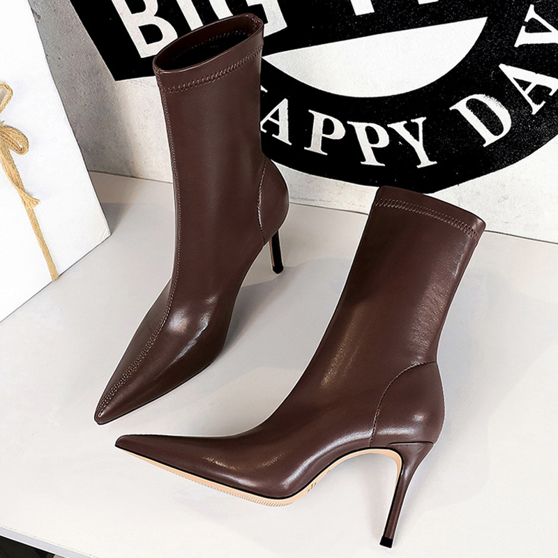 Womens Ankle Boots in Pu Leather, Sexy High-heel Boots, Winter Autumn Shoes Short Boots with Heels