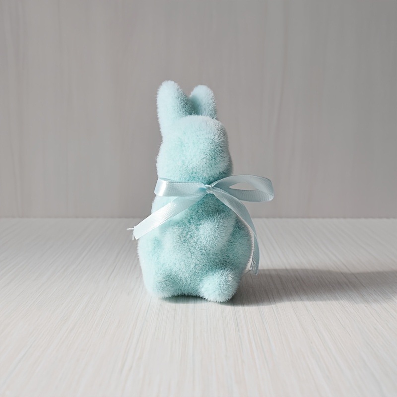 Flocked Foam Rabbit Ornaments Easter Bunny Decorative Figurines with Bow for Party and Home Decor