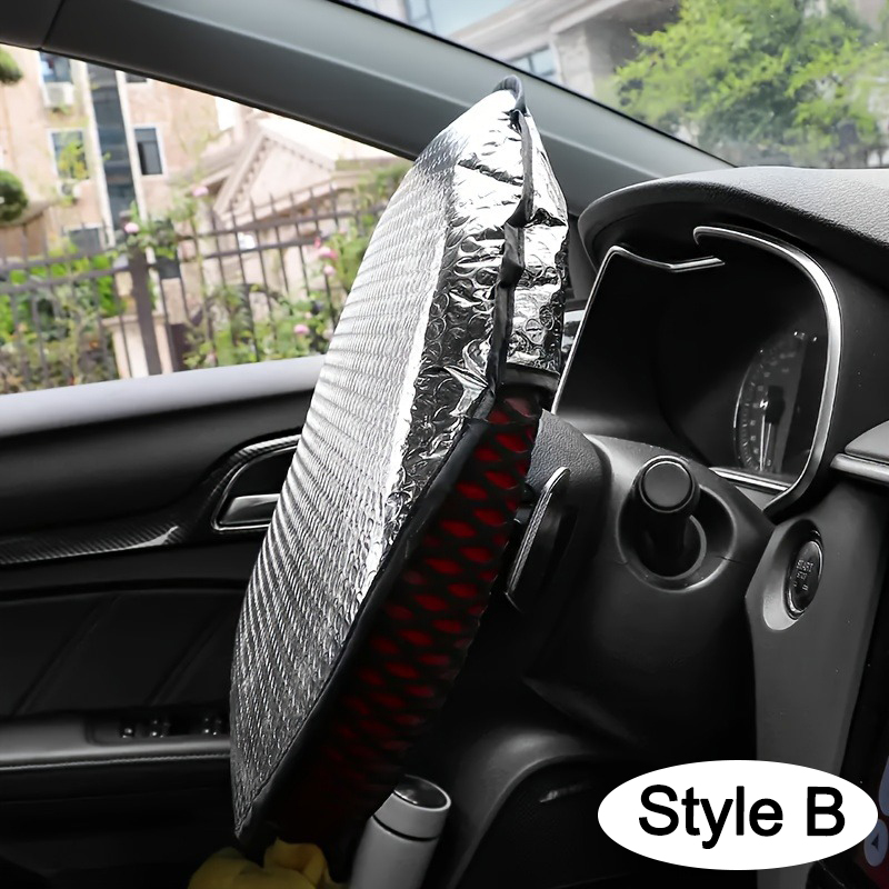 Car Steering Wheel Sun Shade, Double Thick Sun Protection, Anti-UV, Foldable Sunscreen Cover, Silver, Car Steering Wheel