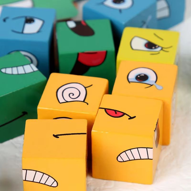wooden face changing blocks Montessori expression puzzle Game Set
