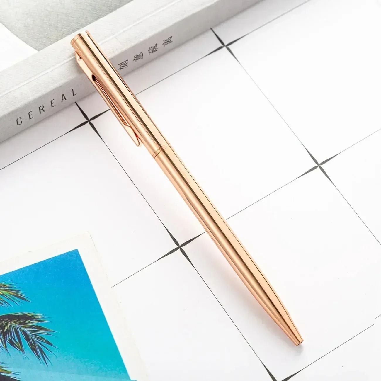 Rose Gold Custom Engraved Ballpoint Pens Slim Metal Personalized Logo Pens Bulk Set