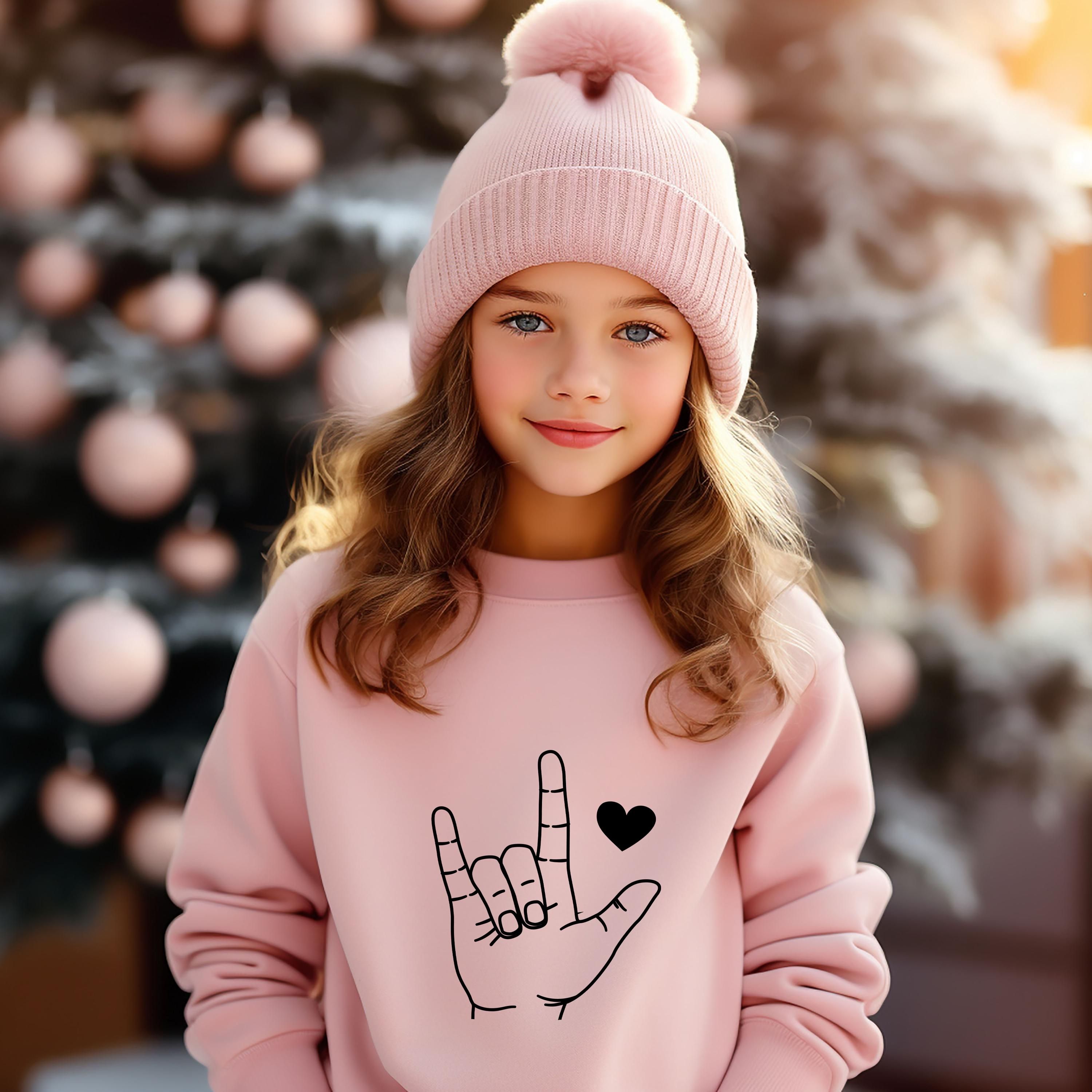 Boys Valentines Day Sweatshirt | Sign Language Rock and Love Kids Crewneck Gift Outfit