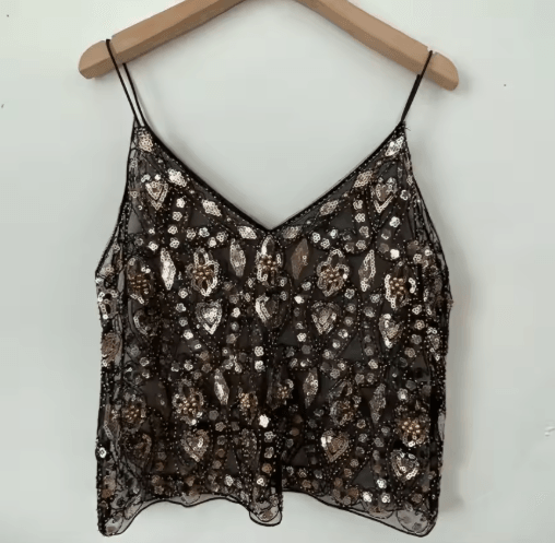 Puloru Sequin Beaded Flower Camisole – Open Back Chic Summer Top