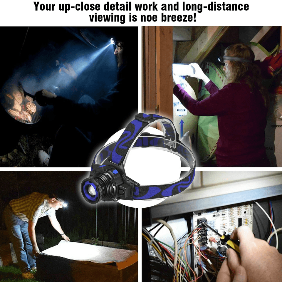 Tactical Headlight Rechargeable LED Headlamp with Battery & Charger, High Lumens Waterproof Adjustable Outdoor Camping