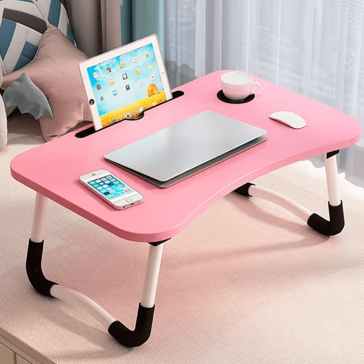Foldable Laptop Bed Table Portable Lap Desk with Tablet Slot and Cup Holder