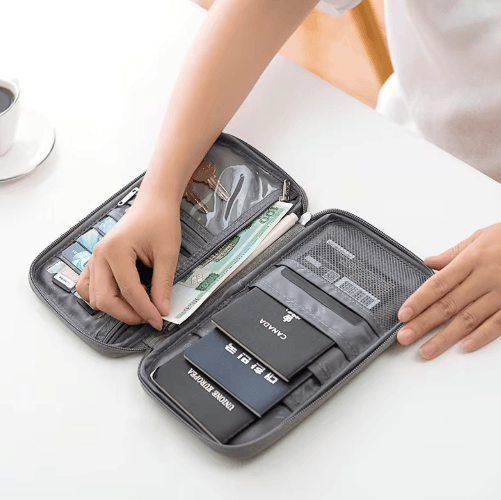 Travel Document Organizer Waterproof RFID Passport Holder with Zipper Pocket