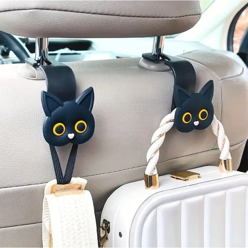 Adorable 2-Piece 3D Cartoon Cat Universal Car Headrest Hook Set