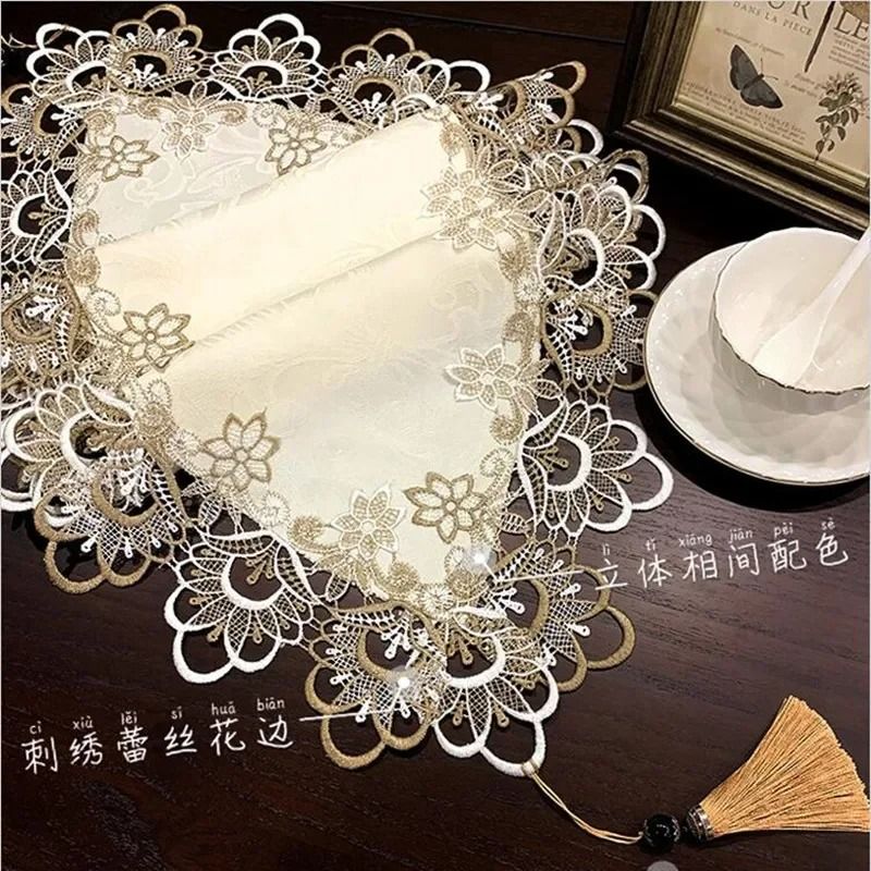 Elegant White Lace Embroidered Table Runner