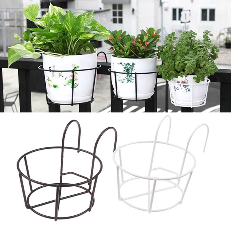 Iron Hanging Plant Holder Balcony Flower Pot Rack Railing Garden Plant Stand