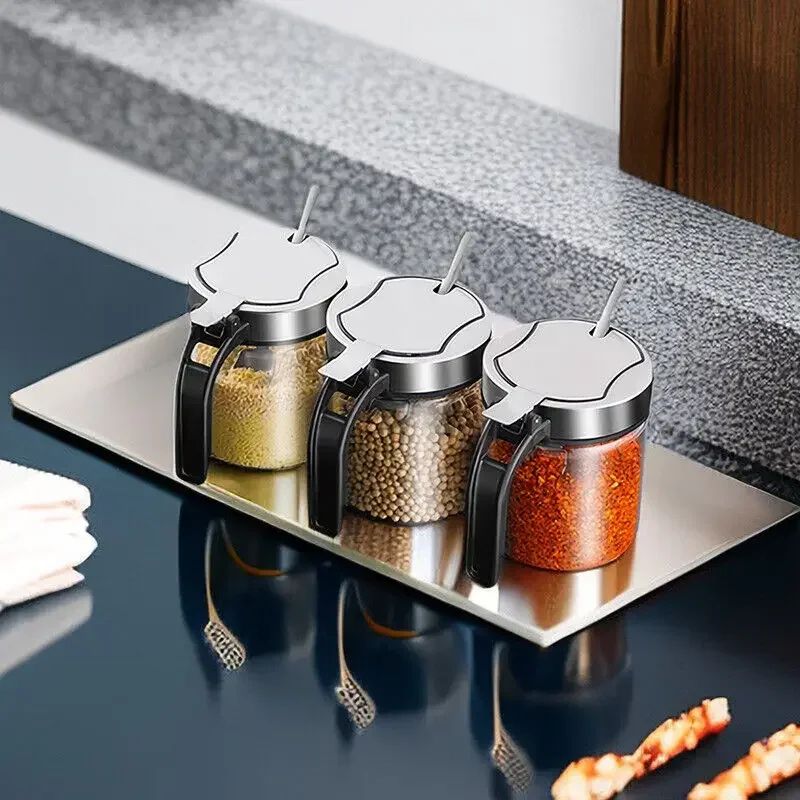 Glass Seasoning Jar with Spoon for Kitchen Storage